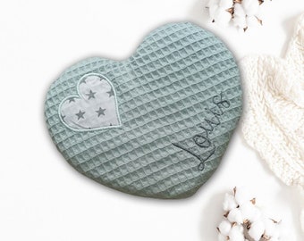 AVAILABLE IMMEDIATELY!! Heat cushion *heart on heart* with name "Louis" in sea green