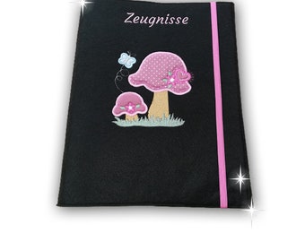 AVAILABLE IMMEDIATELY | Certificate folder made of felt “Colorful Mushrooms”