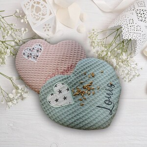 Wärmekissen Herz auf Herz aus Baumwolle personalisierbar Große Stoffauswahl Bild 2