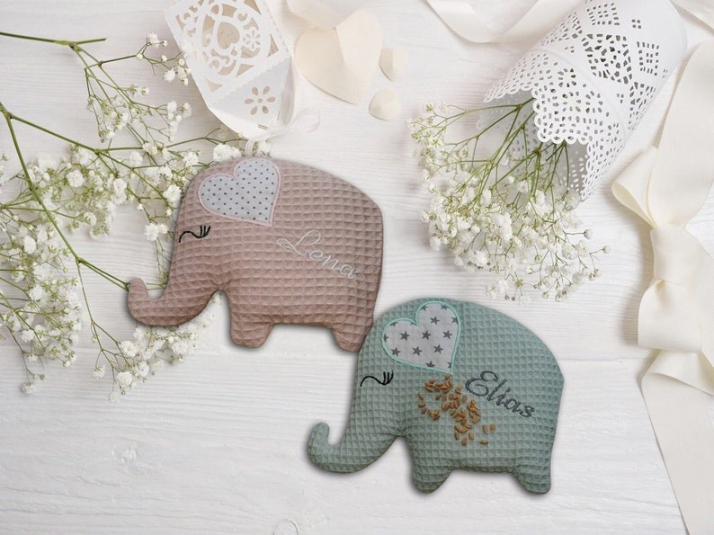 Wärmekissen Kleiner Elefant aus Baumwolle personalisierbar Große Stoffauswahl Bild 1
