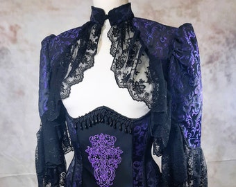 Gothic steampunk underbust corset with matching bolero jacket, black/purple *UNIKAT*