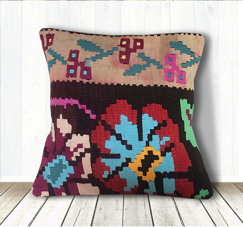 Purple Brown Red Blue Kilim Pillow Cushions 16x16 Etsy
