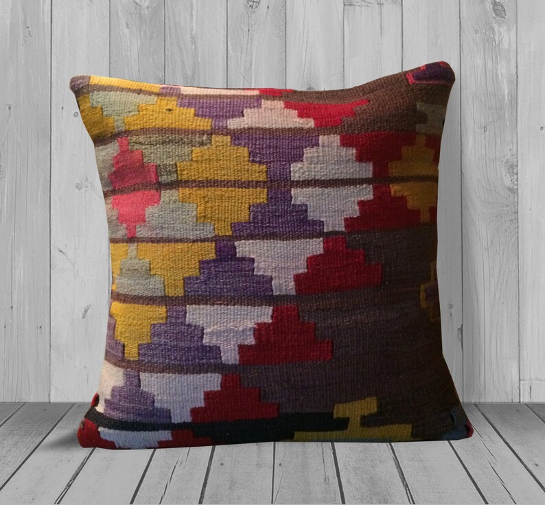 Red Purple Brown Yellow Neutral Kilim Pillow Cover 20x20 Etsy