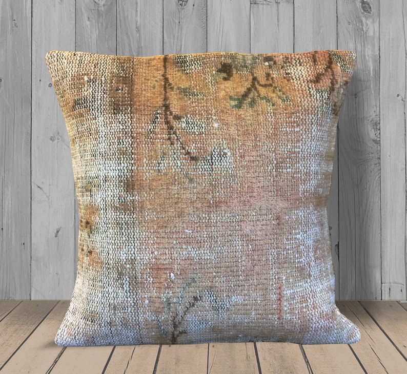 Orange Green Brown Floral Throw Pillows Covers 20x20 Large Etsy