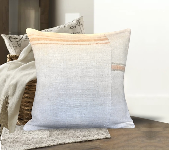 Striped Orange Beige Kilim Pillow Covers 20x20 Decorative Etsy