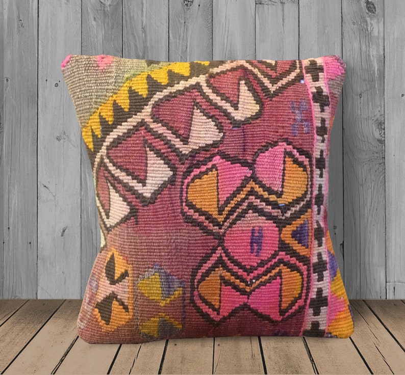 White Yellow Navy Pink Kilim Pillow Covers 12x12 Colorful Etsy