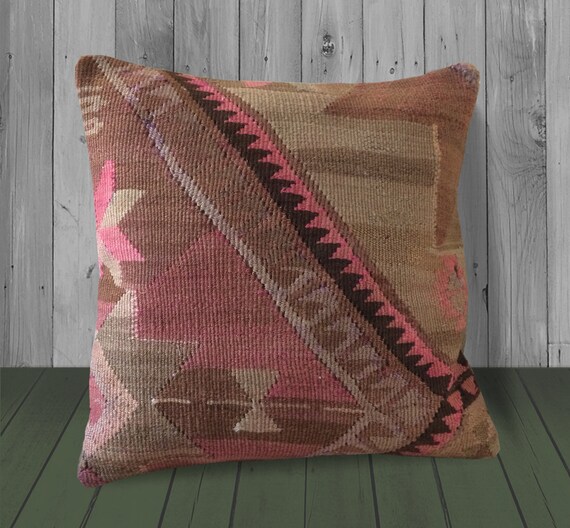 Brown Pink Throw Pillows 20x20 Geometric Kilim Pillows Cover Etsy