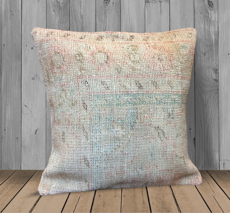 Green Beige Pink Kilim Pillow 20x20 Large Floor Cushion Etsy