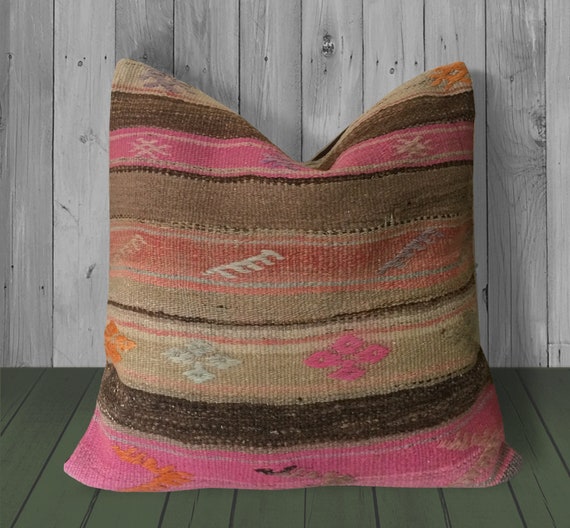 Pink Orange Brown Boho Throw Pillow Covers 18x18 Bohemian Etsy