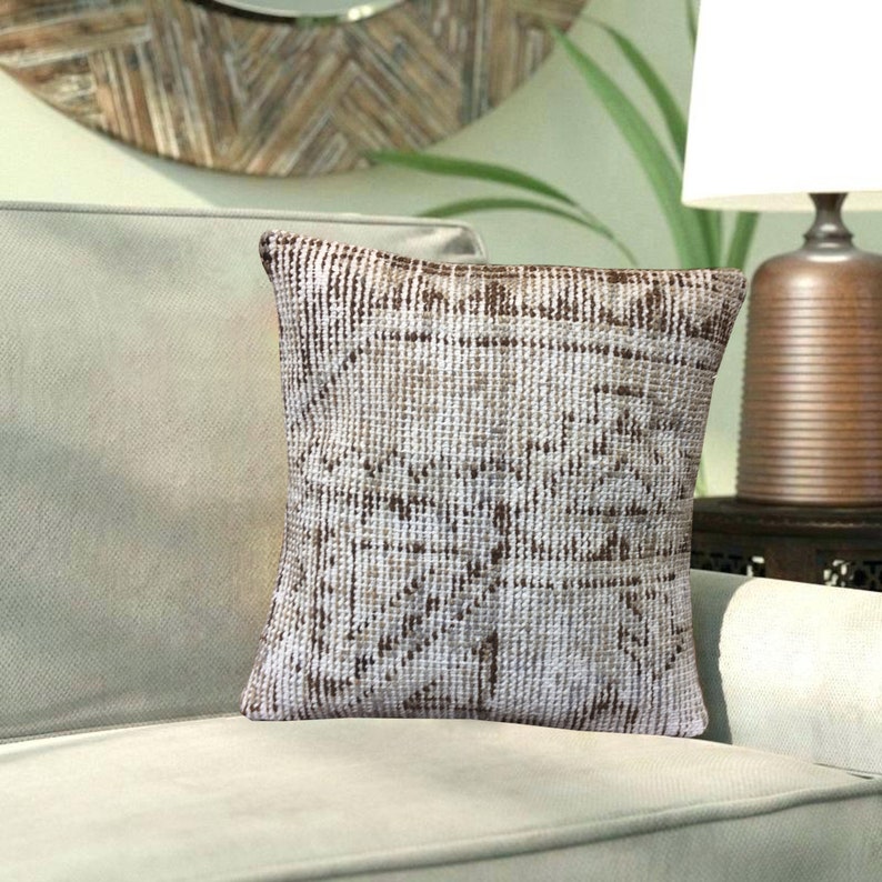 Geometric Beige Brown Rustic Throw Pillow 16x16 Turkish Etsy