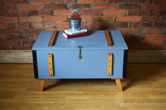 Wooden Trunk Chest Coffee Table, Wooden Storage Trunk Coffee Table