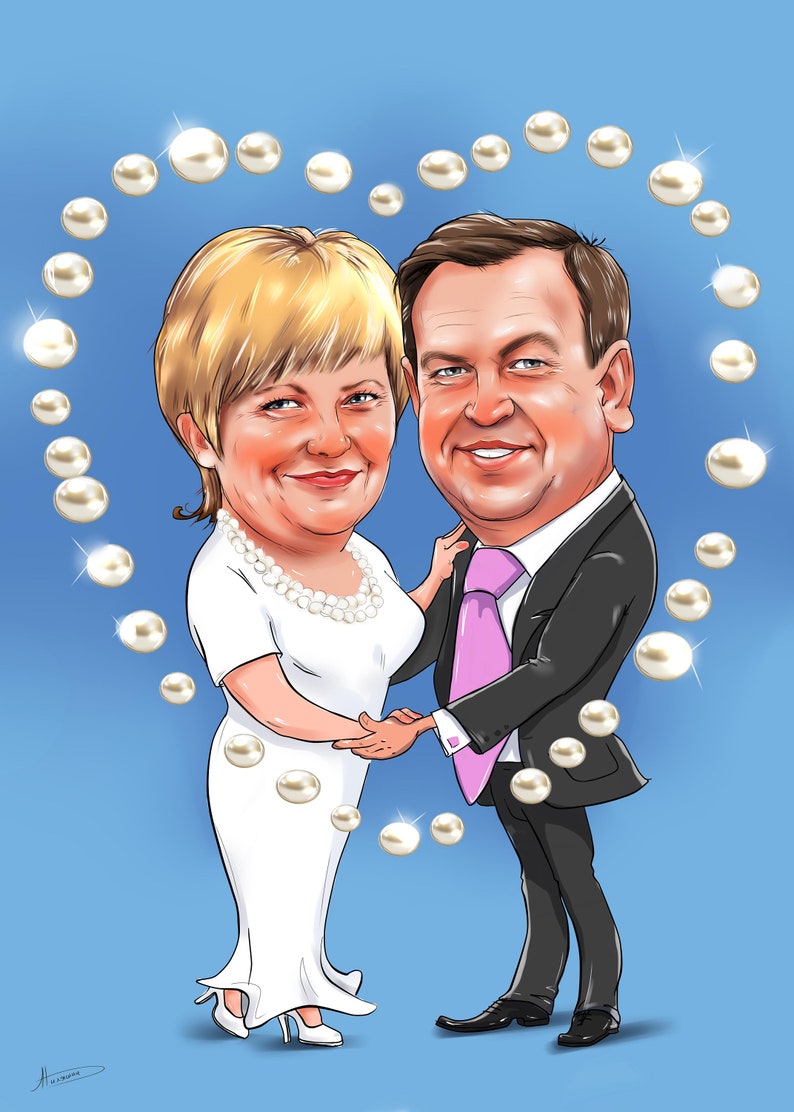 Karikatur zur silbernen Hochzeit nach Fotovorlage Bild 1