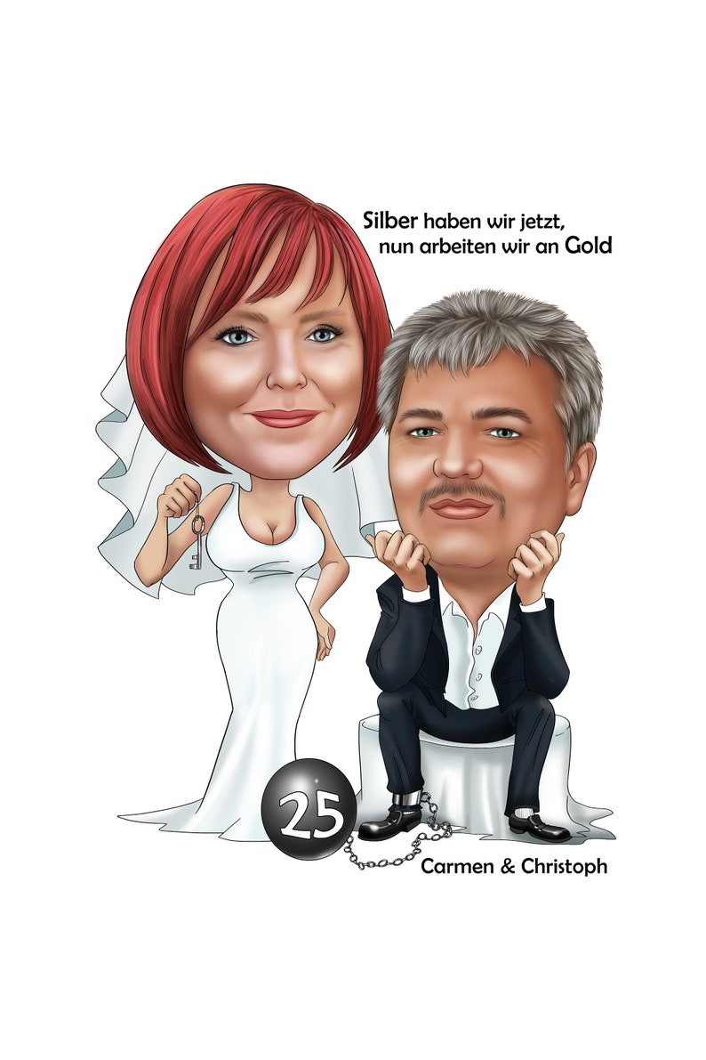 Karikatur zur silbernen Hochzeit nach Fotovorlage Bild 4