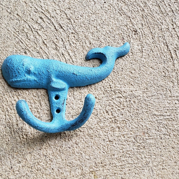 Whale Double Wall Hook Cast Iron - Blue