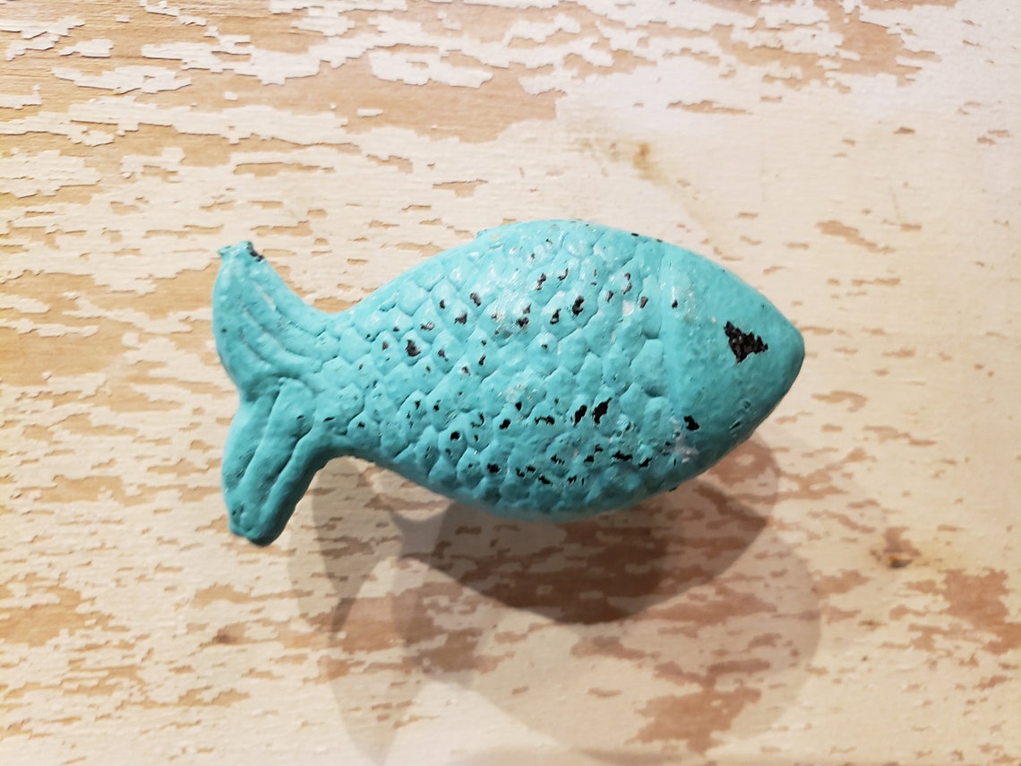 Cast Iron Fish Knob/pull Distressed Aqua Etsy