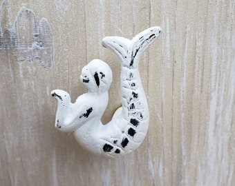 Cast Iron Mermaid Knob/Drawer Pull White
