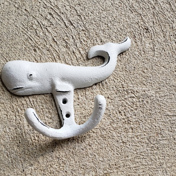 Whale Double Wall Hook Cast Iron - White