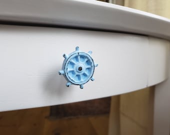 Cast Iron Ship Wheel Knob/Drawer Pull Blue