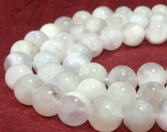 White moonstone partly with blue shimmer beads 4, 5, 6, 8 & 10 mm gemstone beads strand beads for mala, necklace, bracelet