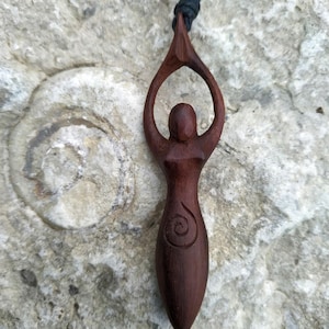 Goddess with spiral large wooden pendant ~ Creation symbol ~