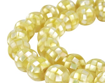 Mosaic beads 10 mm golden yellow mother of pearl beads for necklace, bracelet & more (from 1 pearl) shell beads