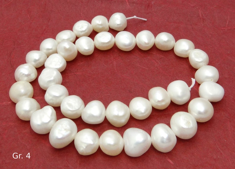 Süßwasserperlen Strang weiße Nuggets Perlen Strang sechs Größen zur Auswahl für Kette, Armband u.a. Schmuckherstellung Gr. 4