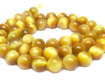 Golden tiger's eye in 6 mm or 8 mm balls gemstone bead strand for bracelet, mala, necklace & more