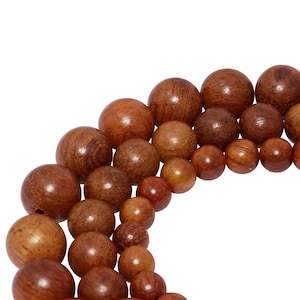 Andaman Redwood Beads Balls in 6, 8 & 10 mm NATURAL COLOR Wooden Beads Strand for Mala, Necklace, Bracelet and more