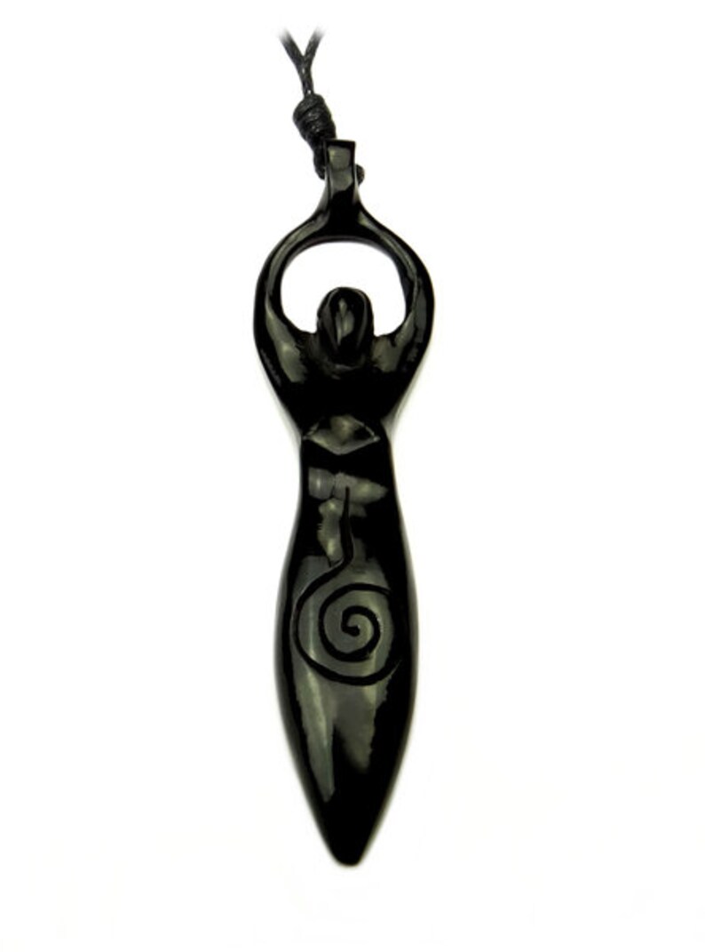 Goddess with spiral pendant / bead carved from horn symbol of creation image 2