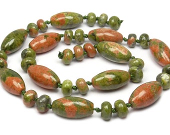 Mélange de perles d'unakite olives avec rondelles de perles de pierres précieuses pour collier et autres bijoux à faire soi-même