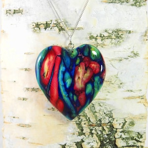 Heather jewelry large heart pendant unique handmade & 925 silver necklace - high-quality colorful unique piece!