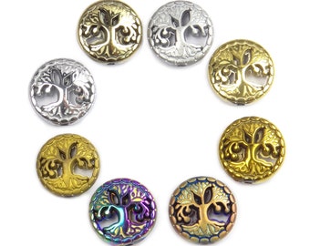 Hämatit Lebensbaum Perlen gewölbte Münzen 12x4 mm Farbauswahl Set (7 Stück) Baum Perle für DIY-Schmuck