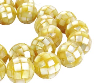Mosaic beads 14 mm golden yellow mother of pearl beads for necklace, bracelet & more (from 1 pearl) shell beads
