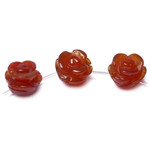 Carnelian Roses approx. 12 mm beads (3 pieces) for necklace, bracelet & other DIY jewelry