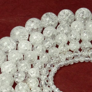 Rock crystal beads cracked balls in 4 mm, 6 mm, 8 mm, 10 mm, 12 mm & 14 mm gemstone beads strand for necklace and other jewelry