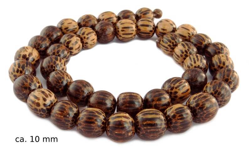 Hagalpalmholz Kugeln in den Größen: 6, 8, 10, 12 & 15 mm Perlen Strang Holzperlen Mala Perlen für Kette, Armband... NATURFARBE ca. 10 mm