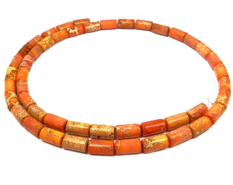 Impressionen Jaspis orange Röhrchen ca. 8x4,5 mm Perlen Strang für Armband, Kette u.a. DIY Schmuck