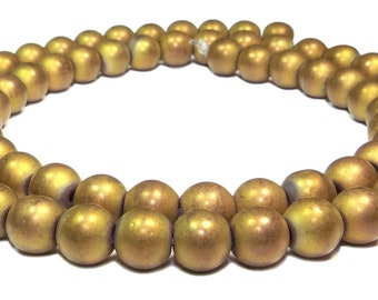 Hematite balls "antique look" matte gold 6 mm strand of beads for necklaces and other pieces of jewelry