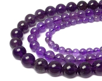 Amethyst Kugeln in 3, 4, 6, 8 & 10 mm Edelstein Perlen Strang für Mala, Kette, Armband u.a. Schmuckstücke