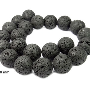 Lava Kugeln in vielen Größen: 4, 6, 8, 10, 12, 14, 16, 18 oder 20 mm Perlen Strang für Mala, Kette, Armband & mehr schwarzer Lava Felsen ca. 18 mm