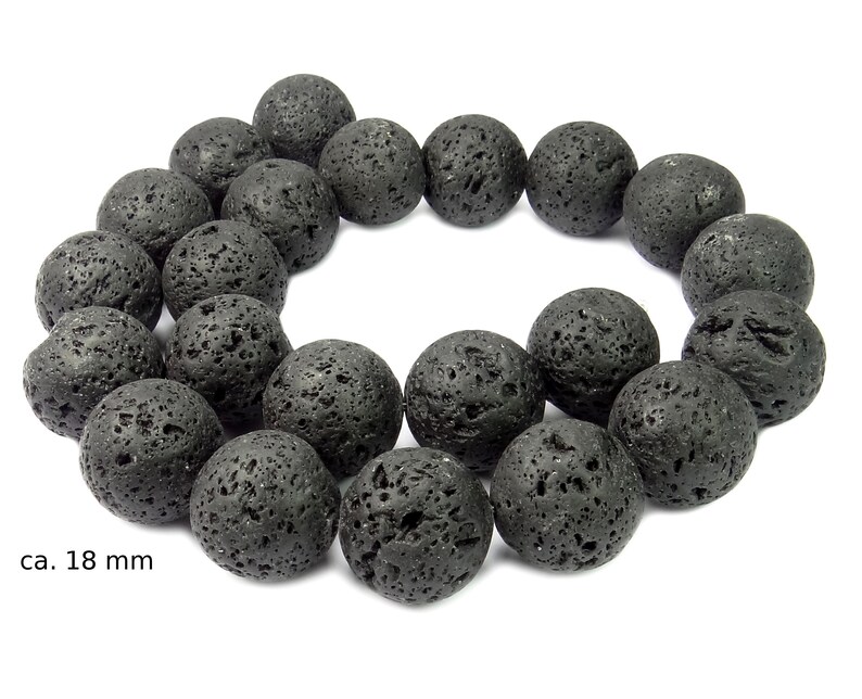 Lava Kugeln in vielen Größen: 4, 6, 8, 10, 12, 14, 16, 18 oder 20 mm Perlen Strang für Mala, Kette, Armband & mehr schwarzer Lava Felsen ca. 18 mm