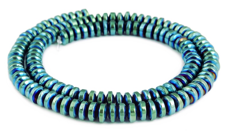 bracelet /& more 6 x 3 mm beaded spacer strand for chain Hematite teal roundel wheels approx