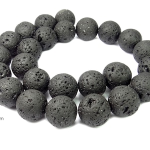 Lava Kugeln in vielen Größen: 4, 6, 8, 10, 12, 14, 16, 18 oder 20 mm Perlen Strang für Mala, Kette, Armband & mehr schwarzer Lava Felsen ca. 16 mm