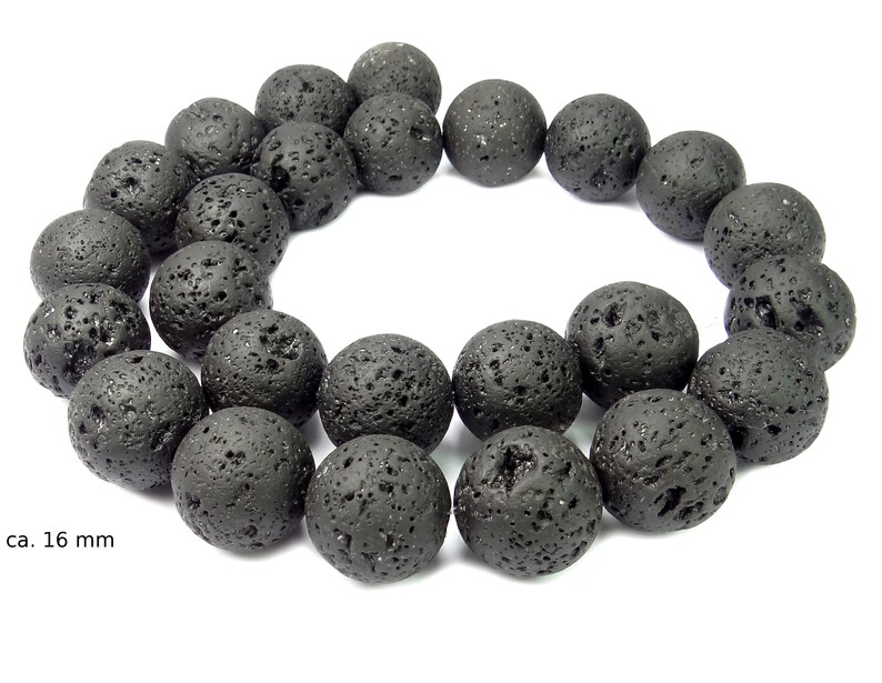 Lava Kugeln in vielen Größen: 4, 6, 8, 10, 12, 14, 16, 18 oder 20 mm Perlen Strang für Mala, Kette, Armband & mehr schwarzer Lava Felsen ca. 16 mm