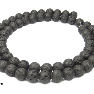 Lava Kugeln in vielen Größen: 4, 6, 8, 10, 12, 14, 16, 18 oder 20 mm Perlen Strang für Mala, Kette, Armband & mehr schwarzer Lava Felsen ca. 6 mm