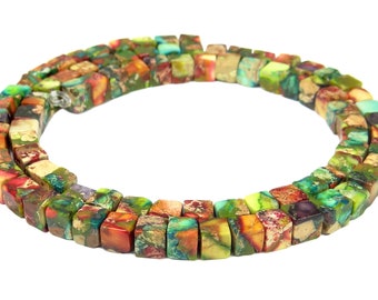 Impressionen Jaspis multicolor Würfel ca. 4 mm Perlen Strang für Kette, Armband und mehr