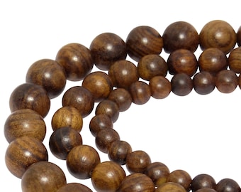 Padouk Korallenholz Perlen Kugeln in 6, 8 & 10 mm Holzperlen Strang für Mala, Kette, Armband u.a. Holzschmuck - NATURFARBE -