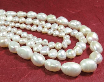 Fil de perles d'eau douce Pépites blanches Fil de perles - six tailles au choix - pour colliers, bracelets, etc. fabrication de bijoux