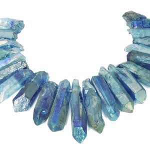 Rock crystal point beads aqua-blue nuggets (approx. 20 cm strand) rock crystal gemstone beads for necklaces and other jewelry making