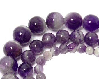 Salbei Amethyst Kugeln in 4 mm, 6 mm & 8 mm Edelstein Perlen Strang für Mala, Kette, Armband und mehr